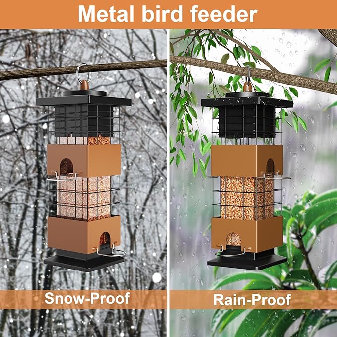 Auslar Bird Feeder, Metal Squirrel Proof Bird Feeders for Outdoors Hanging, 2.5LB Capacity Squirrel Proof Wild Bird Feeders for Outside and Garden Decoration Yard Decor-Ruum Studio Home