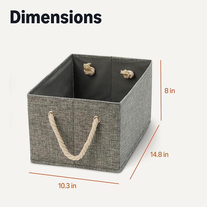 Amazon Basics Foldable Storage Bins with Rope Handles, Charcoal, Large, Pack of 3-Ruum Studio Home