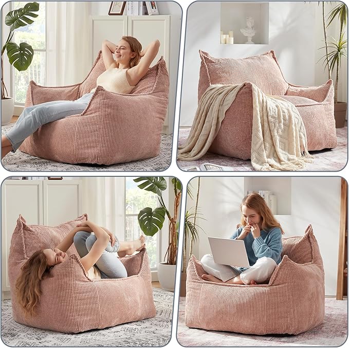 Giant Bean Bag Chair Sofa for Adults Teens, Comfy Corduroy Large Bean Bag Chairs with Armrests for Bedroom Living Room, Adult BeanBag Lazy Sofa Couch Chairs with Filler Included-Ruum Studio Home