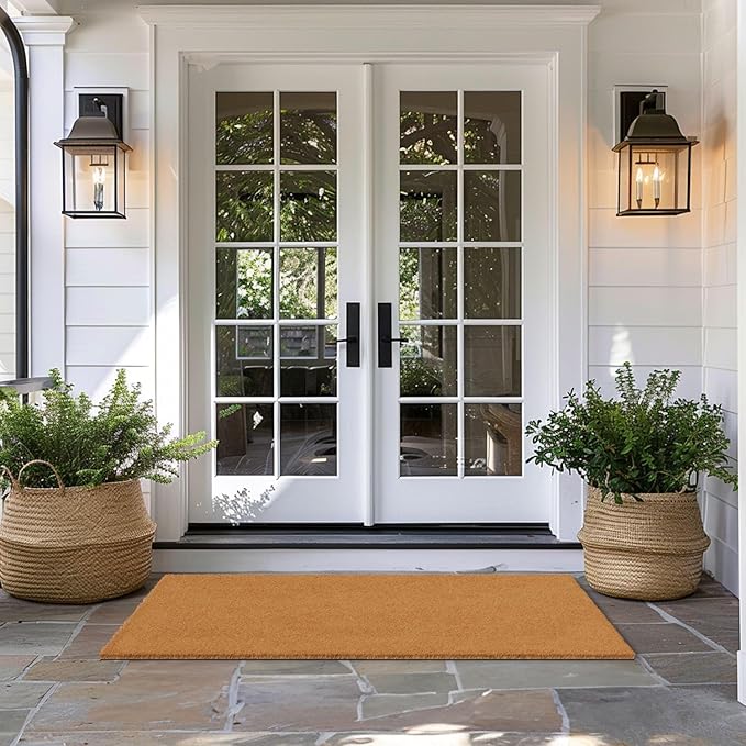 Barnyard Designs Natural Coco Coir Heavy Duty Backing Doormat - Large Cute Non-Slip Front Door Welcome Mat for Outside Entrance or Porch Entry, Brown (36x72, Plain Brown)-Ruum Studio Home