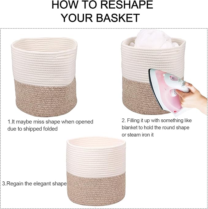 Woven Cotton Rope Plant Basket for 11 inch Flower Pot Floor Indoor Planters,Decorative Small Basket for Plants Storage Organizer Modern Home Decor (12" x 12", Khaki)-Ruum Studio Home