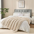 Esterra Chunky Knit Blanket Throw, 100% Handmade Chenille Throw Blanket 50"x60", Soft Thick Yarn Cable Knit Crochet Throw Blanket Rope Knot Throw for Couch Bed Sofa, Apricot White-Ruum Studio Home