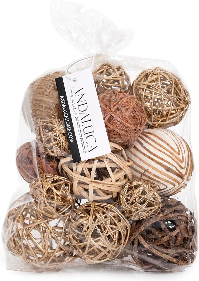 ANDALUCA Decorative Balls & Orbs Gold Natural Bag Bowl Filler Home Decor (Gold)-Ruum Studio Home