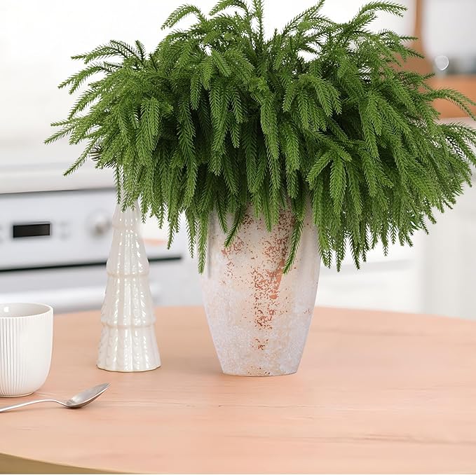 24 Pcs Artificial Norfolk Pine Branches, Faux Norfolk Pine Stems DIY Crafts Faux Christmas Norfolk Pine Branches for Xmas Indoor Outdoor Home Decor (24)-Ruum Studio Home