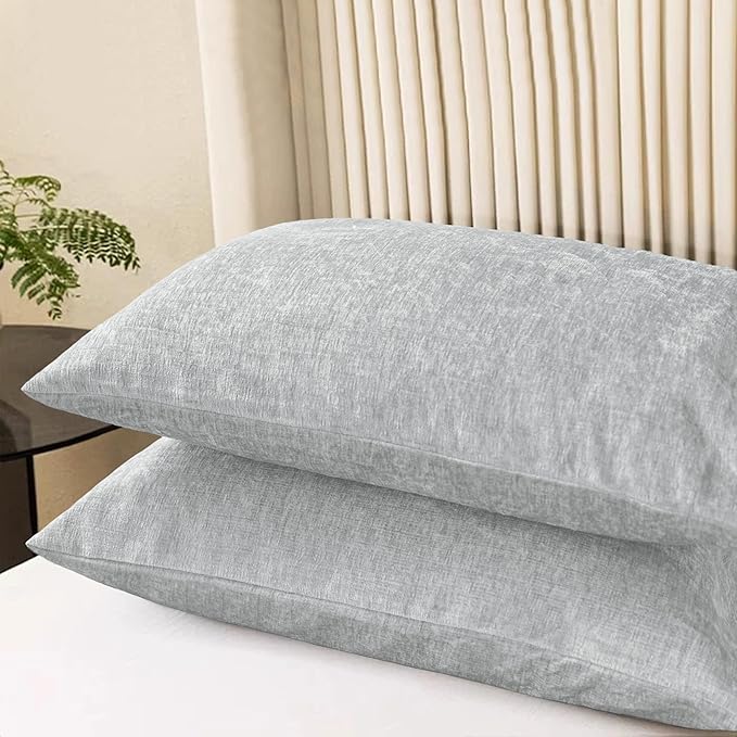 CaliTime Throw Pillow Covers Decorative 20 X 26 Inches Pack of 2 Cozy Chenille Standard Pillow Shams Cases for Couch Sofa Bed Living Room Home Moonbeam Gray-Ruum Studio Home
