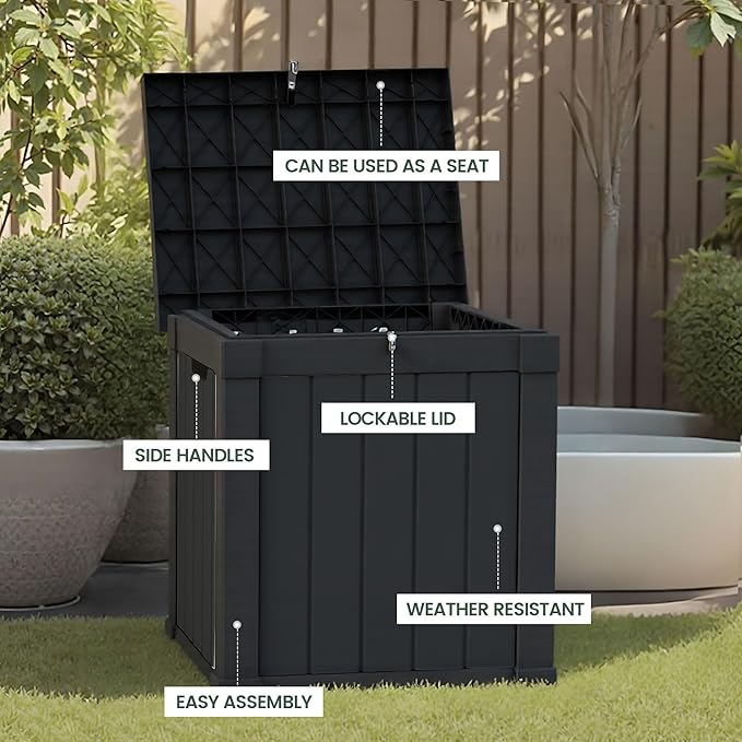 50 Gallon Storage Box, Waterproof Deck Box for Indoor & Outdoor Use, Lockable Pool Storage Bin for Package Delivery, Outdoor Bench for Patio Cushions, Garden Tools, Backyard, Black-Ruum Studio Home