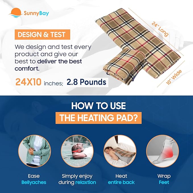 SunnyBay Extra Large Microwave Heating Pad, Microwavable Heavy Weighted Full Body Moist Hot Pack and Washable Fleece Cover, 10x24 Inches, 2.8 lbs (London)-Ruum Studio Home