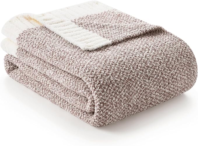 Snuggle Sac Taupe Blankets Twin Size, Reversible Super Soft Bed Blanket Warm Cozy Knit Fuzzy Plush Lightweight Blankets for Bed, Sofa, Living Room, Hotel, Heather Taupe, 60x80 inches-Ruum Studio Home
