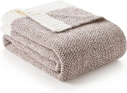 Snuggle Sac Taupe Blankets Twin Size, Reversible Super Soft Bed Blanket Warm Cozy Knit Fuzzy Plush Lightweight Blankets for Bed, Sofa, Living Room, Hotel, Heather Taupe, 60x80 inches-Ruum Studio Home