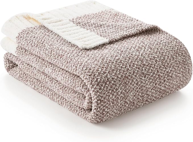 Snuggle Sac Heather Taupe Throw Blanket for Couch, Oversized Throw XL Super Soft Warm Blankets Cozy Knit Fuzzy Lightweight Throws for Sofa, Bed, Living Room, Taupe, 50x70 inches-Ruum Studio Home