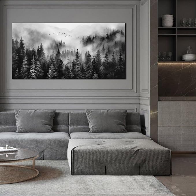 Black and White Canvas Wall Art for Office,Forest Wall Art for Bedroom Above Bed 24 x 48 Inch-Ruum Studio Home