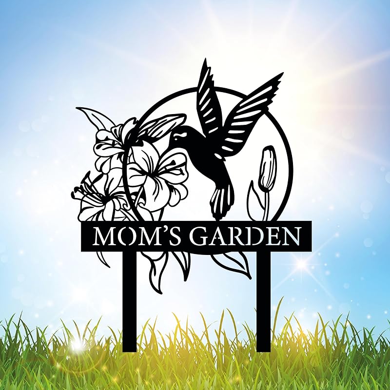 Custom Hummingbird Metal Garden Sign with Stakes, Bird Garden Decorations, Flower Design Personalized Garden Sign, Custom Garden Name Sign, Yard Decor, Home Gift-Ruum Studio Home