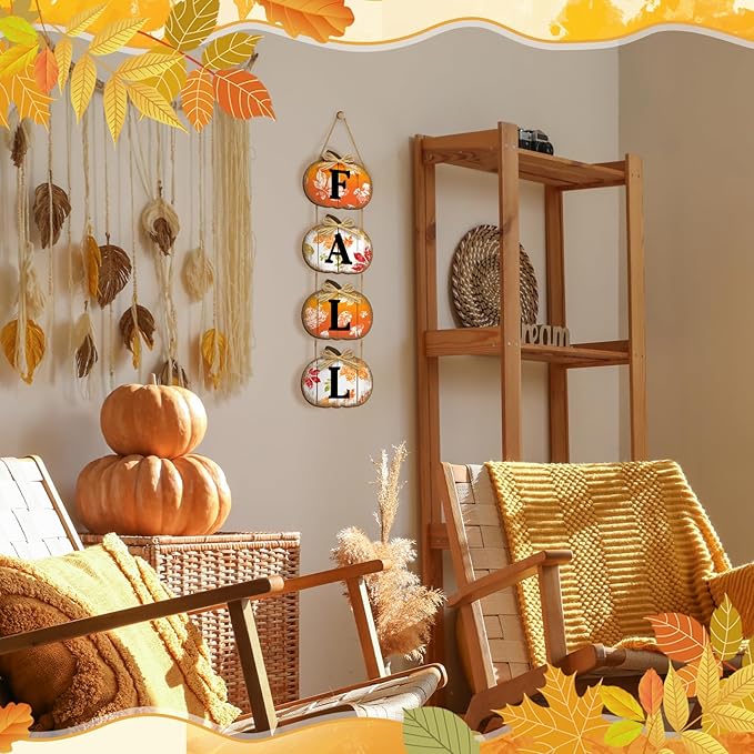 Fall Decorations for Home, Fall Pumpkin Door Sign for Front Door Decor, Autumn Maple Leaf Pumpkin Decorations Wooden Hanging Signs for Home Wall Porch Outdoor Party-Ruum Studio Home