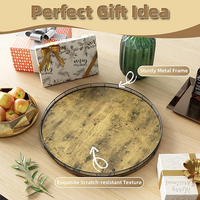 Lazy Susan Turntable Organizer for Table Top, 21’’ Round Wooden Lazy Susan for Cabinet Kitchen Countertop Pantry Dining Coffee Table for Condiments Spices, Rustic Bathroom Vanity Tray for Soap Candle-Ruum Studio Home
