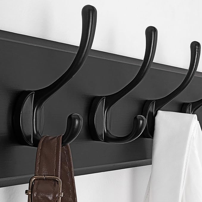 SKOLOO Large Black Wall Mounted Coat Rack - 38.6'' Long Coat Rack for Wall, Pine Solid Wood Coat Hook Hanger - 10 Hooks for Hanging Clothes Backpack Coats-Ruum Studio Home