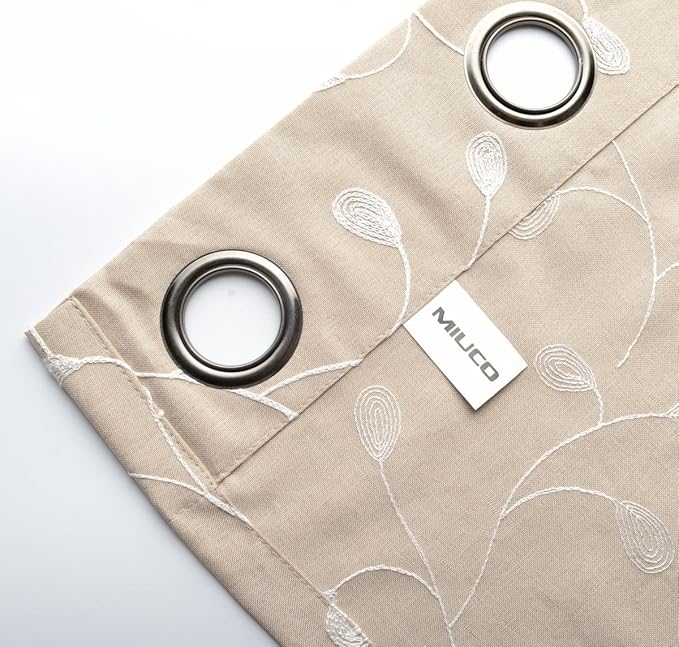 MIUCO Floral Embroidery Semi Sheer Curtains Faux Linen Grommet Window Curtains for Bedroom 52 x 63 Inch 2 Panels, Linen-Ruum Studio Home