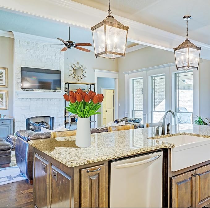 Mandy's Artificial Tulips 20 Stems Burnt Orange PU Faux Flowers for Wedding Home Decor 13.5 Inch-Ruum Studio Home