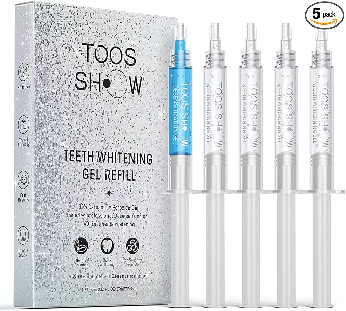 5 x Teeth Whitening Gel (4+1 Desensitizing Gel), No Sensitivity Teeth Whitening Gel Kit, Effective Teeth Whitener, Travel-Friendly Tooth Whitening Pen, Carbamide Peroxide Tooth Bleaching-Ruum Studio Home