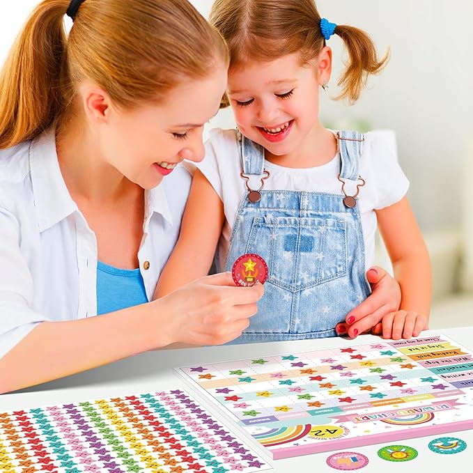Reward Chart for Kids,Magnetic Behavior Chore Chart for Kids at Home,26 Rainbow White Chore Charts,1960 Star Stickers,56 Reward Stickers,Incentive Chore Chart to Develop Responsibility and Good Habits-Ruum Studio Home