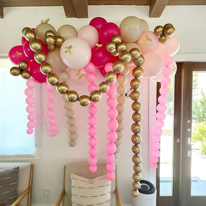 Pastel Pink Linking Balloons, 100PCS 6 Inch Small Baby Pink Link Balloons for Making Balloon Wall Heart Arch, Quick Linked Balloon for Girls Wedding Birthday Baby Shower Valentine's Party Decorations-Ruum Studio Home