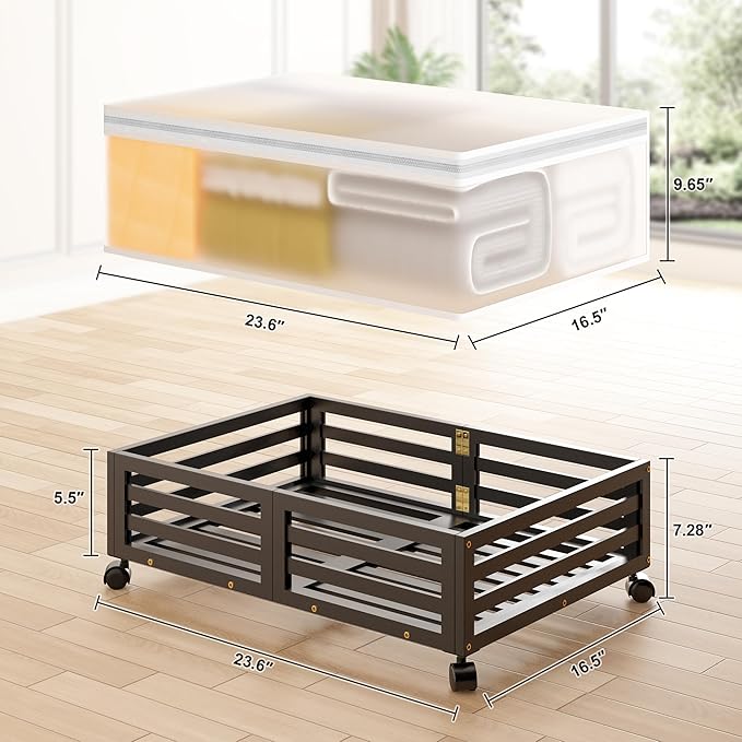 Under Bed Storage with Wheels-Large Bamboo Underbed storage Containers with Large Dust Bag Stackable Under the Bed Shoe Storage Bins for Clothes Books Bedding (2 Packs Black, 23.62"L×16.54"W× 6.51"H)-Ruum Studio Home