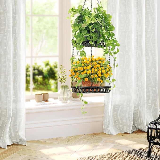 Plant Hanger Indoor Outdoor, 2 Tier Hanging Planter Hanging Plant Shelf, Metal Hanging Plant Holder for Indoor Outdoor Plants-Ruum Studio Home