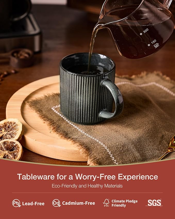 famiware Coffee Mug Set for 6, Star 12 oz Catering Mugs Cup Set with Handle for Coffee, Tea, Cocoa, Milk - Ceramic Stoneware Drinkware Set, Deep Forest-Ruum Studio Home