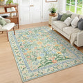 Wonnitar Washable Floral 6x9 Rug, Soft Green Area Rug Boho Non Slip Dining Room Carpet, Non-Shedding Flower Floor Carpets for Kids Bedroom Living Room Dorm Playroom-Ruum Studio Home