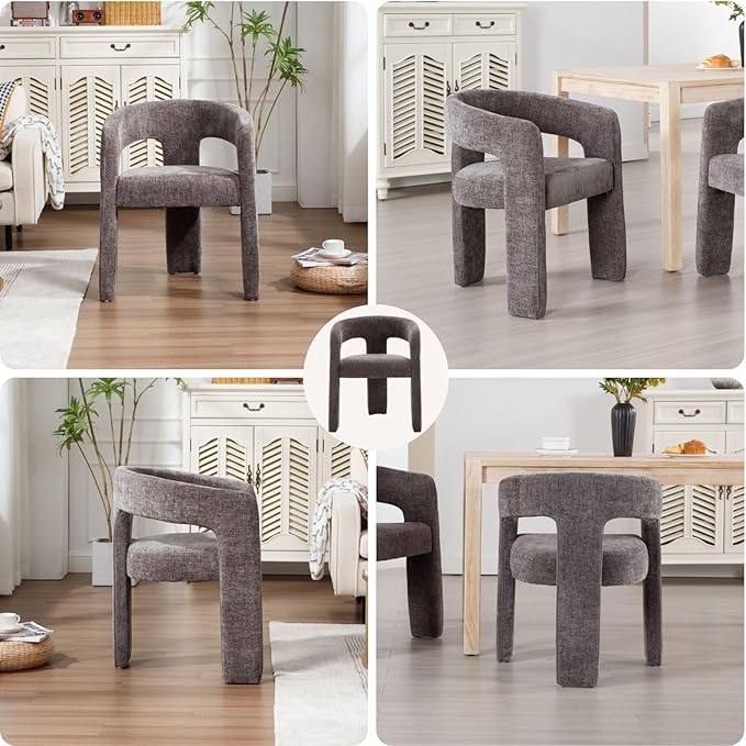 Charcoal Grey Chenille Dining Chairs Set of 2, Modern Barrel Dining Room Chairs Upholstered Accent Chair with Arms and Round Back for Living Room Kitchen Armchair No Assembly Needed-Ruum Studio Home