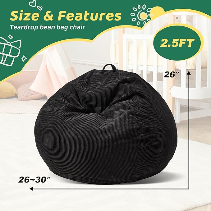 Bean Bag Chairs Teardrop Bean Bag Chair Beanbag Chair with Memory Foam Filled Machine Washable Cover for Living Room, Bedroom (Small,Black)-Ruum Studio Home