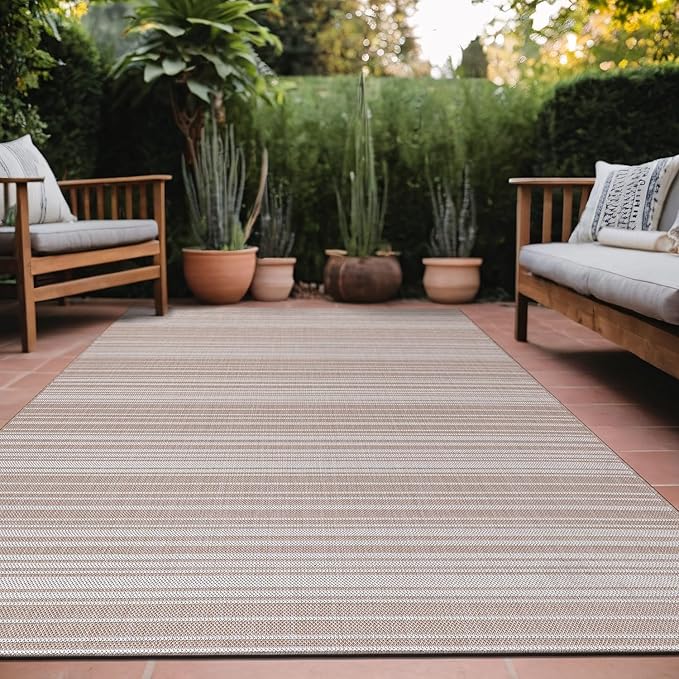 Stripe Outdoor Rug 9x12 Washable Outside Carpet for Indoor Patio Porch Waterproof Easy Cleaning Non Shedding Area Rugs Beige 9 x 12-Ruum Studio Home