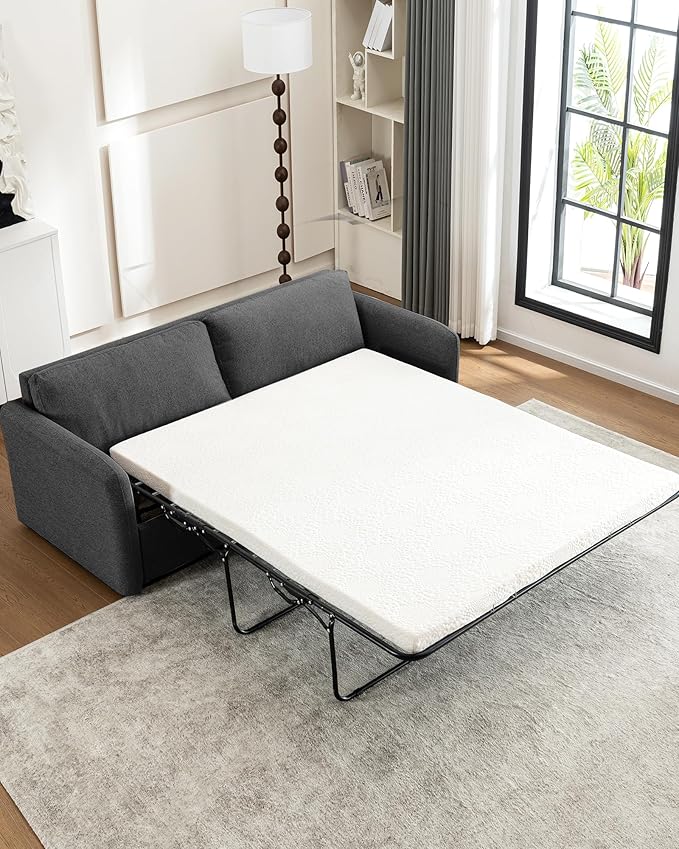 Queen Size Pull Out Sofa Bed, Convertible Sleeper Sofa Couch with Pullout Bed, 2 in 1 Sofa Bed Couch with Memory Foam Mattress for Living Room Office, Space-Saving, Dark Grey-Ruum Studio Home