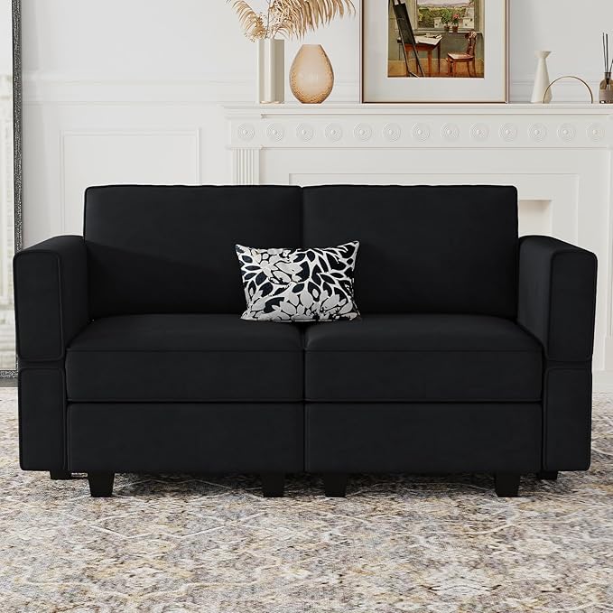 Belffin Modular Loveseat Sofa Couch with Storage Seats Velvet 2 Seater Love Seats for Small Spaces Black-Ruum Studio Home