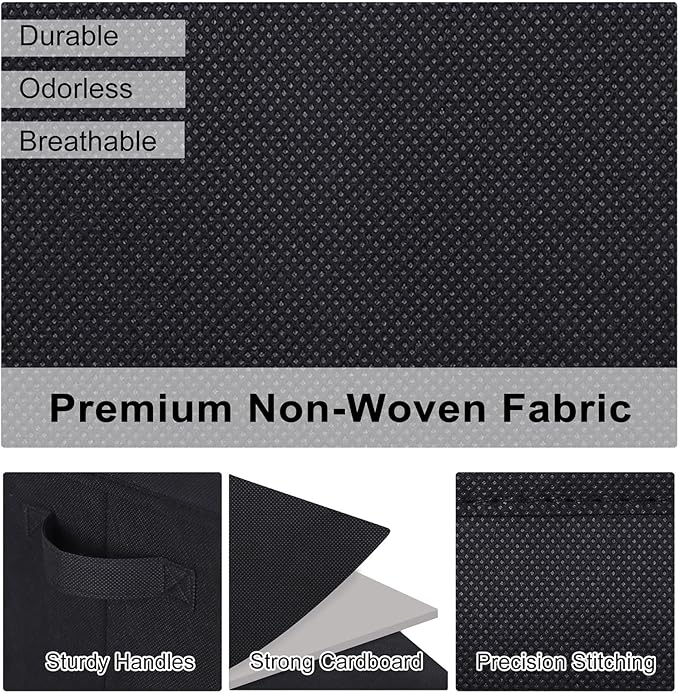 WUIKE Closet Storage Bins with Lids, Foldable Fabric Clothes Storage Bins for Organizing, Closet Organizer Boxes for Shelves, Black, Extra Large, 3-Pack-Ruum Studio Home