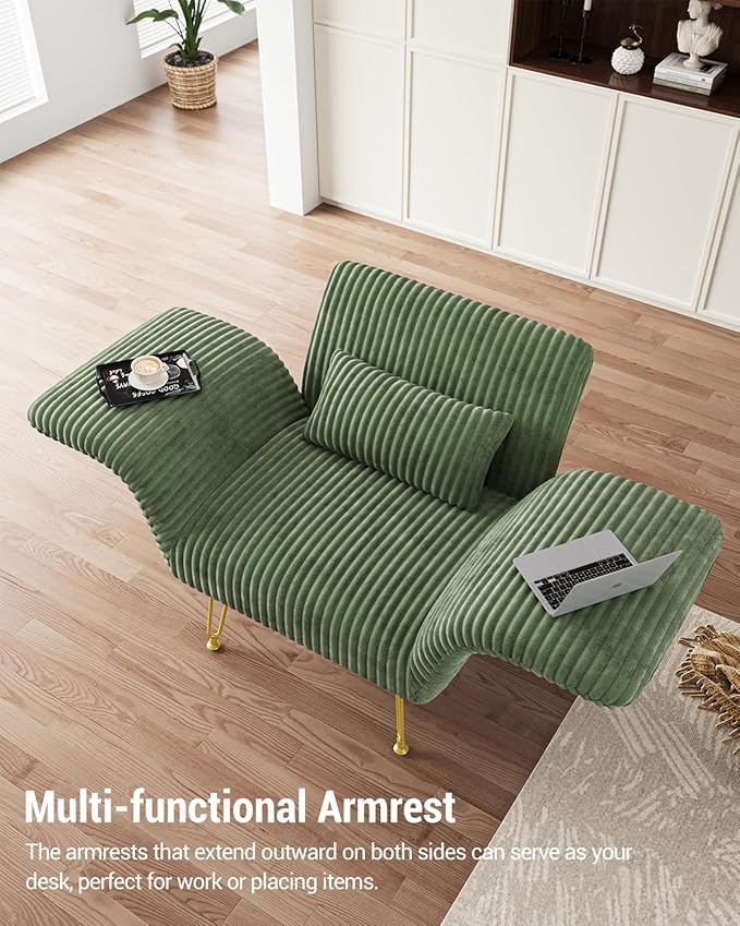 Txtin's Comfy Accent Chair Reading Chair for Bedroom Cozy Wing Arm Living Room Single Sofa Chair with Angle Adjustable Arms Green Corduroy Easy Assembly-Ruum Studio Home