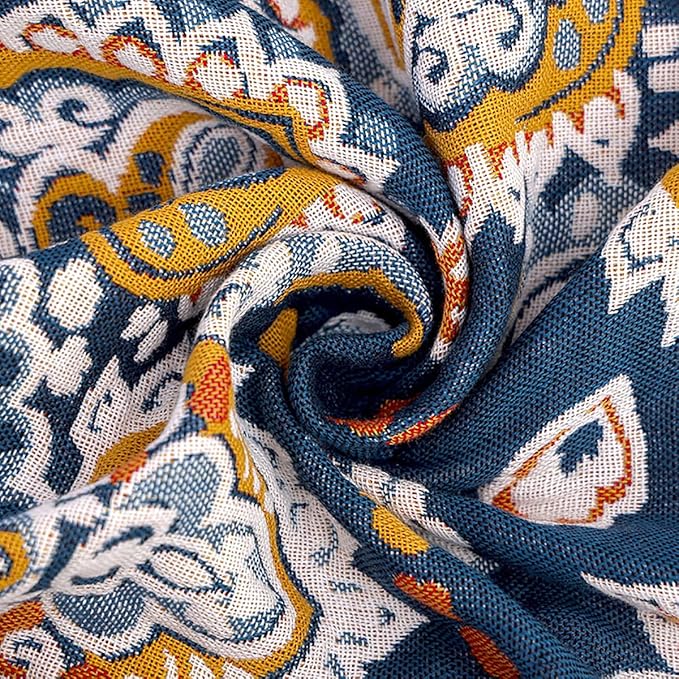Boho Muslin Blanket for Adults 4-Layer Gauze Twin Size Soft Cozy 100% Cotton Summer Cooling Blanket Bohemian Decor for Sofa Bed Coverlet Both Sides (A Boho Spiral Flower, Twin 60 x 80 in)-Ruum Studio Home
