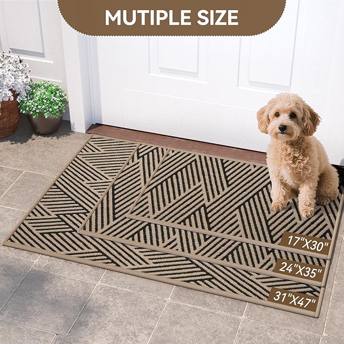 Front Door Mat Outside Entrance, Non Slip Rubber Backing, Trap Dirt and Moisture, Easy Clean Low Profile Welcome Floor Mats for Patio Porch Indoor Outdoor Entry Mat, 31x47 Inch, Brown-Ruum Studio Home