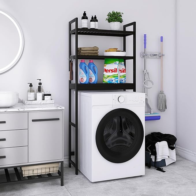 SMIBUY Bathroom Storage Shelf, Bamboo Over-The-Toilet Organizer Rack, Freestanding Toilet Space Saver with 3-Tier Adjustable Shelves (Black)-Ruum Studio Home