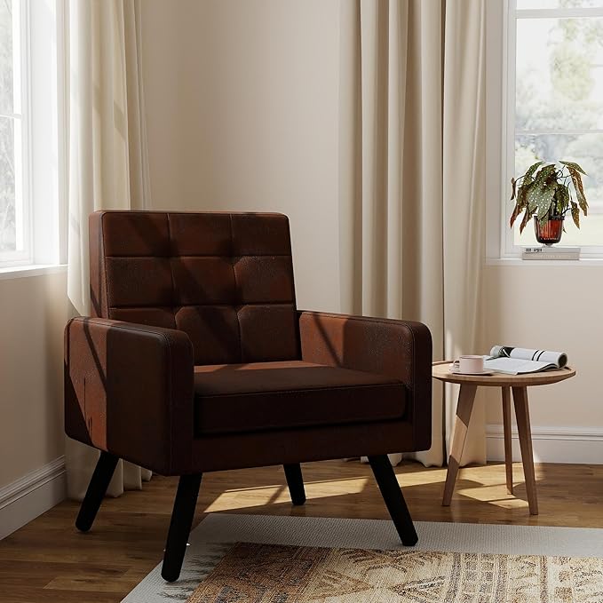 Kromax Mid-Century Modern Accent Chair for Living Room, 496 Lb. Weight Capacity, Dual Armrests, Comfy Extra Large Seat, Timeless Style Perfect for Reading & Relaxing, Bronze-Ruum Studio Home