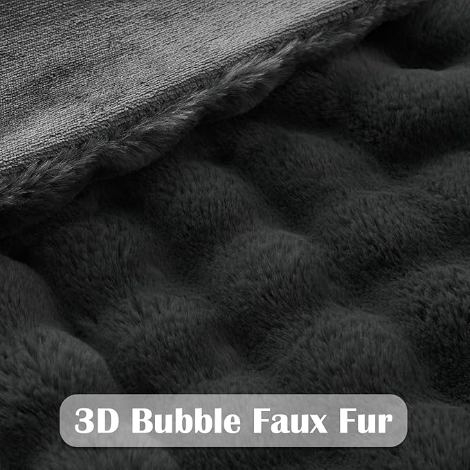 NEWCOSPLAY Faux Fur Twin Blanket Grey Bubble Blanket Thick Warm Soft for Couch Sofa Bed 550GSM (Grey, Twin(60"x80"))-Ruum Studio Home
