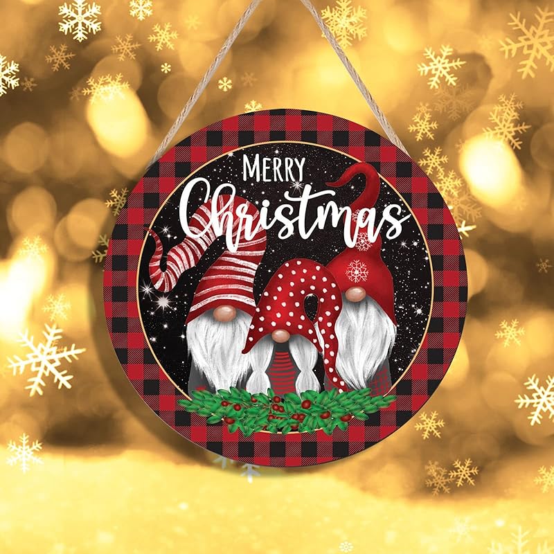Christmas Gnome Wooden Hanging Sign Door Decoration,Merry Christmas Welcome Sign Front Door with Three Dwarfs for Christmas Home Window Wall Farmhouse Indoor Outdoor-Ruum Studio Home