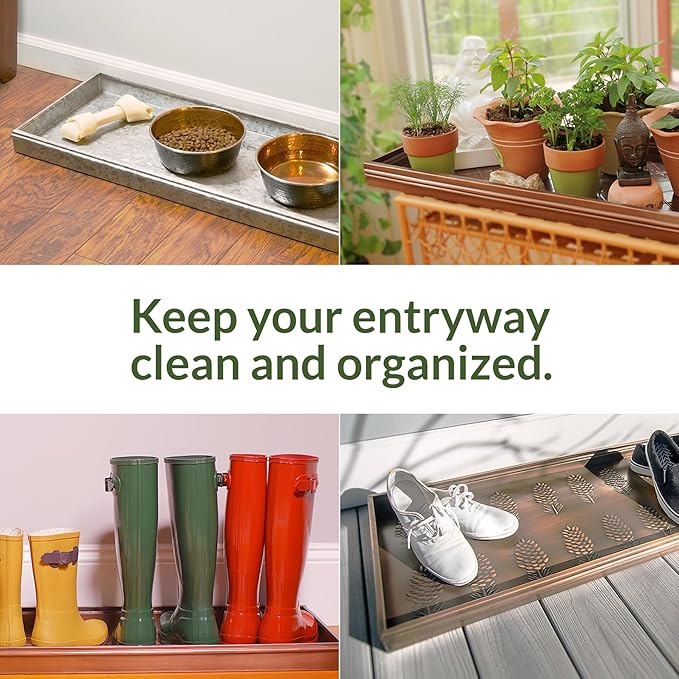 Good Directions Large Boot Tray, Squares Multi-Purpose All Weather Decorative Boot Tray, Shoes, Plants, Garage, Patio Door, Pet Bowls, 34 inch Entry Indoor Shoe Tray, Copper Finish-Ruum Studio Home