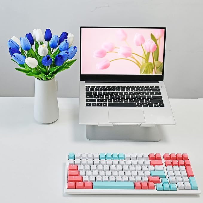 Mandy's Artificial Tulips 20 Stems Shades of Blue PU Faux Flowers for Wedding Home Decor 13.5 Inch-Ruum Studio Home