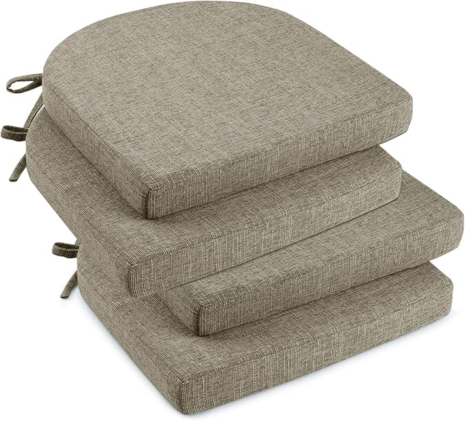 downluxe Indoor Chair Cushions for Dining Chairs, Soft and Comfortable Textured Foam Kitchen Chair Pads with Ties and Non-Slip Backing, 16" x 16" x 2", Khaki, 4 Pack-Ruum Studio Home
