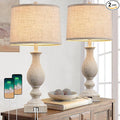 28'' Tall Farmhouse Table Lamps for Living Room, Bedroom Lamps Set of 2 with USB C+A Charging Ports, Rustic Farmhouse Nightstand Lamps for Bedside, Traditional Side Table Lamp with Fabric Shade-Ruum Studio Home