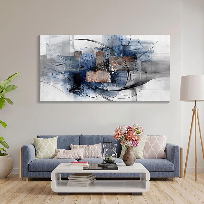 Mofutinpo Black and Blue Wall Art Decor - Abstract Wall Art - Canvas Wall Art for Living Room, Bedroom, Office - Modern Black and White Paintings,Blue and Grey Wall Decor, Artwork and Pictures for Wall 29×58-Ruum Studio Home