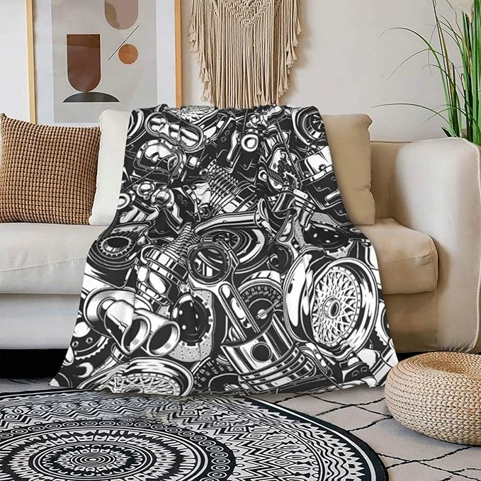 HGOD DESIGNS Automobile Car Parts Pattern Flannel Fleece Bed Blanket Throw Blanket Lightweight Cozy Plush Blanket for Bedroom Living Rooms Sofa Couch 40"x50"-Ruum Studio Home