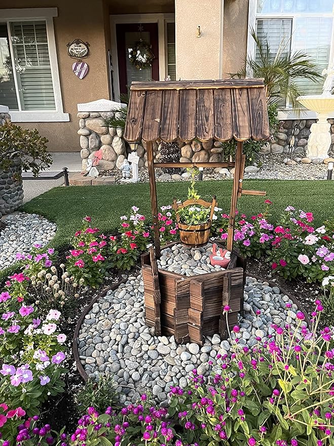 Garden Wooden Decor Rustic Wishing Well Planter Outdoor Home Décor for Patio, Upgrade Wishing Well Garden, Yard Hanging Bucket Patio Lawn Backyard Home Decor-Ruum Studio Home
