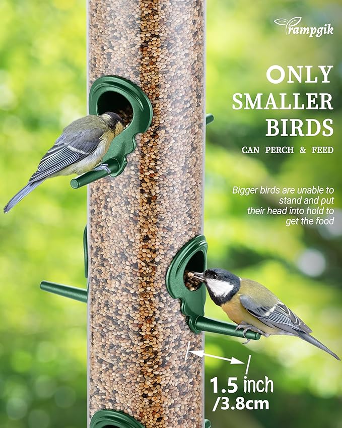 Metal Tube Bird Feeders for Outdoors Hanging,Finch Feeders for Outside,Chew-Proof Hanging Birdfeeder,Squirrel-Proof 6 Ports Bird Feeder 13 Inch,Anti-Rust,Green,1 Pack(Seed is not Included)-Ruum Studio Home