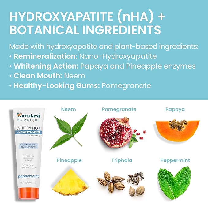 Himalaya Botanique Whitening + Hydroxyapatite Toothpaste, Peppermint - Nano Hydroxyapatite to Support Remineralization and Restore Enamel, Appropriate for Sensitive Teeth - Gluten Free, 4 oz, 4 Pack-Ruum Studio Home